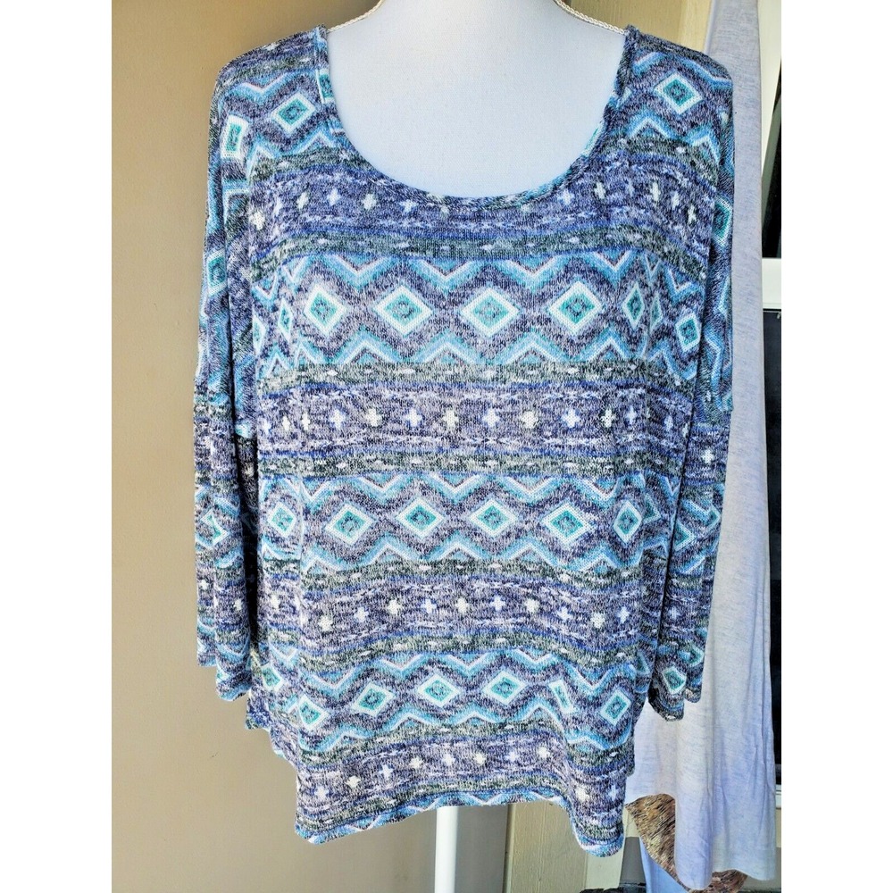 Kristin Nicole Sweater Women XL Blue Purple‎ Southwestern Lightweight Boho Chic